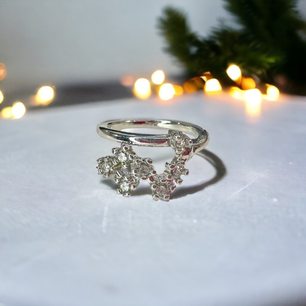 NEW Silvertone Clear Crystal Pisces Celestial Constellation Zodiac Star Ring